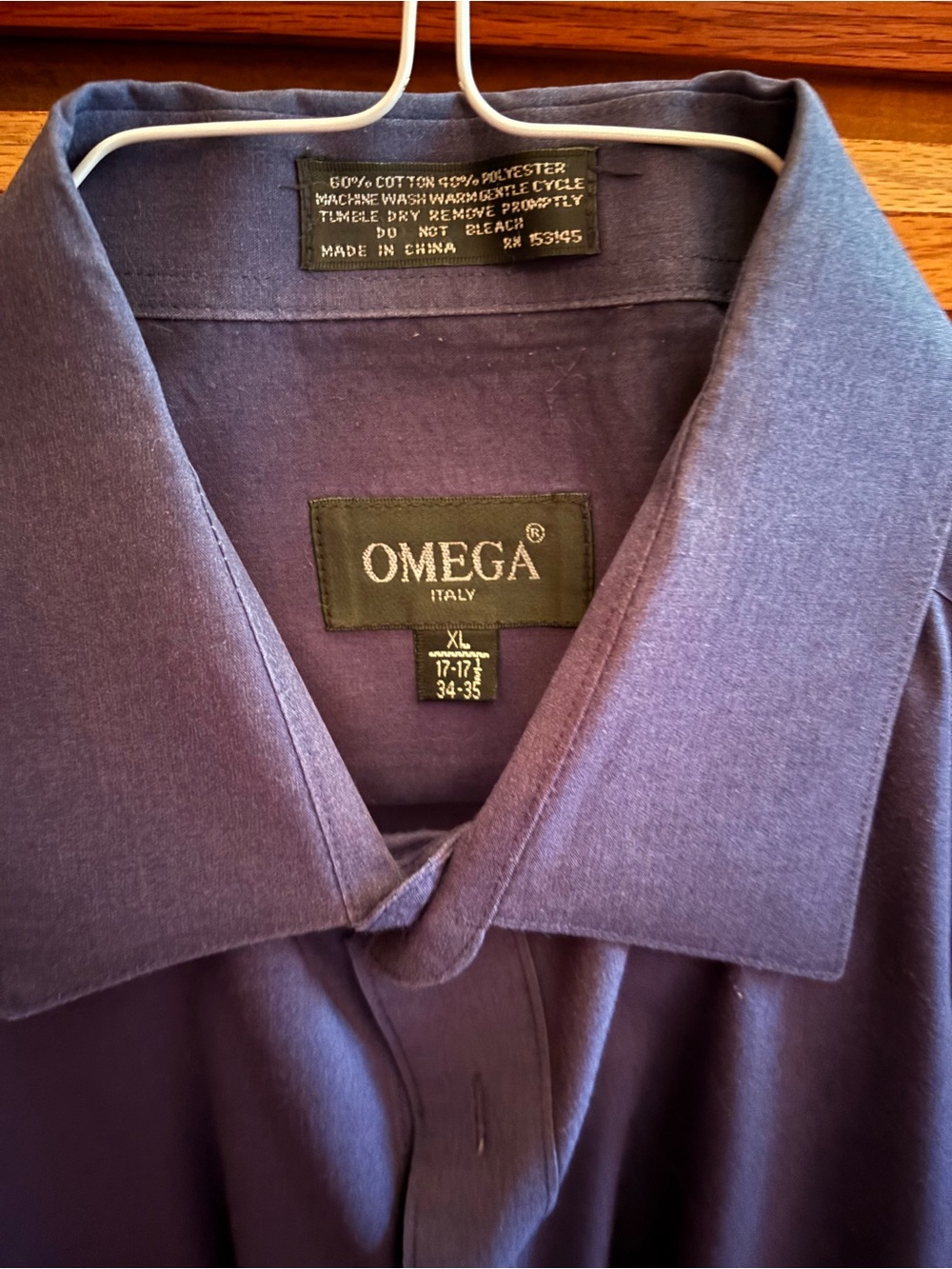 Omega Men's Deep Purple Button-Down Shirt Size 17-17.5 Neck and 34/35 Sleeve